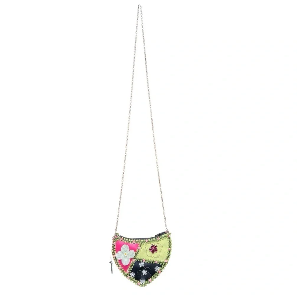 Mary Frances NWT Heart Shaped Handbag - Unique Beaded Floral Design w/ Suede